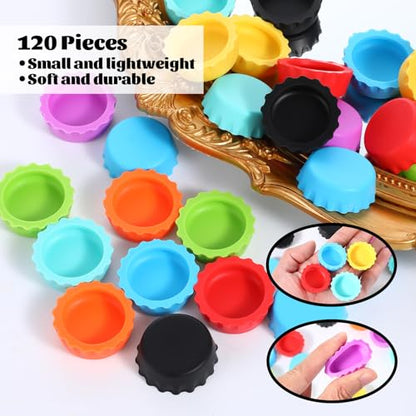 120 PCS Silicone Rubber Bottles Caps, 8 Colors Reusable Beer Caps for Home Brewing Beer, Soft Drink, Wine Bottle, Beers Bottle, Soda Bottles Kitchen Gadgets
