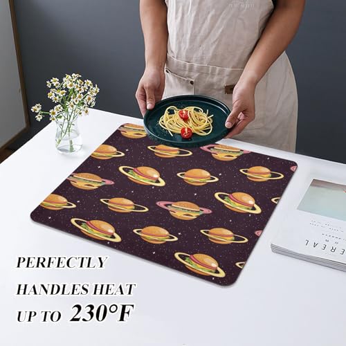 Cheese Burgers Galaxy Dish Drying Mat for Kitchen Counter, Medium Drainer Mats with Non-slip Rubber Backed, Dish Drainer Rack Mats for Coffee Maker Coffee Pot - size: 19.7" x 15.7"