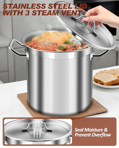 Large Stock Pot with Lid - 40 Quart Stainless Steel Cookware, 10 Gallon Heavy Duty Soup Pot, Big Pots for Cooking, Compatible Induction & Oven - size: 40 Quarts