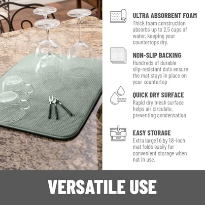 Bellemain XXL Dish Mat Microfiber Dish Drying Mat, Super absorbent (Green, 16" x 18") - color: Green, size: 16" x 18"