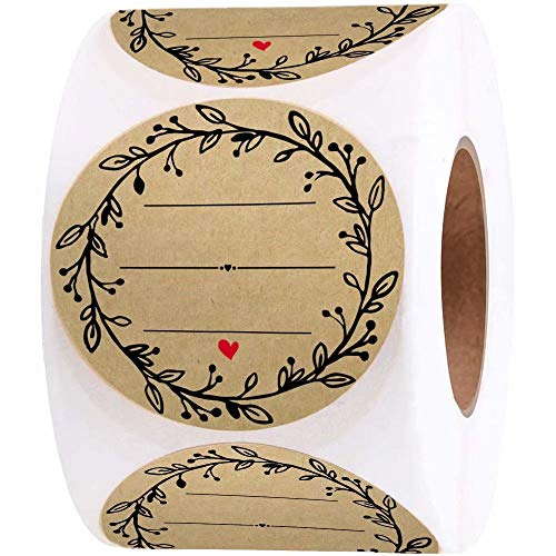 2 Inch Wreath Design with 3 Lines for Writing (500 Labels per roll) Natural Brown Kraft Stickers for Canning Labels Jar, Store Owners, Crafts, Organizing, Gift, Price Tags, Weddings, Baby Showers - style: Brown Garland