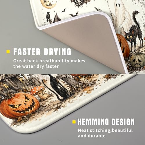 Giwawa Halloween Pumpkin Ghost Dish Drying Mat Black Cat Microfiber Dishes Pad 16x18 Inch Holiday Dish Drainer Rack Mats for Kitchen Counter Sink - color: Pumpkin Ghost, size: 16x18 inch
