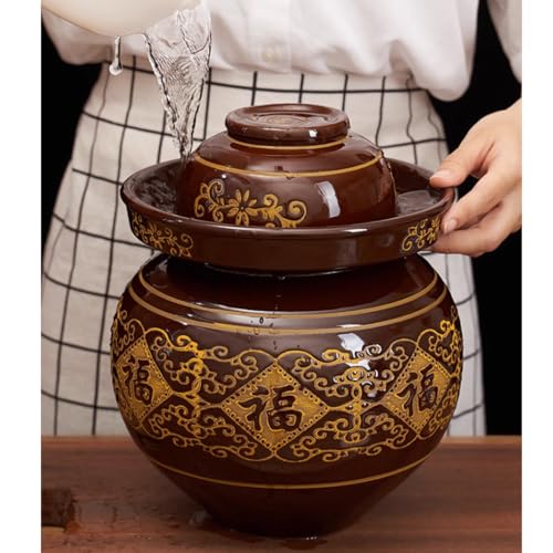 GVILTY Large Ceramic Pickle Jar with Lids,Sichuan Traditional Chinese Porcelain Pickle Jar Crock,Ceramic Fermentation Crock with Water Seal Airlock Lid,Sauerkraut Crock 5.5Kg - size: 5.5Kg