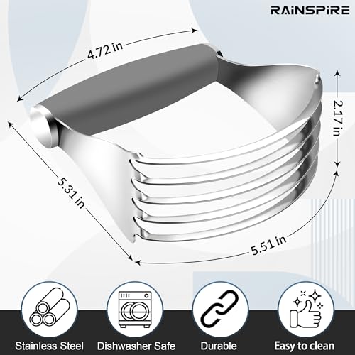 Rainspire XL Pastry Cutter For Baking, Heavy Duty Pastry Blender Stainless Steel, Thick Sharp Blades Dough Blender, Dough Cutter Butter Cutter Pastry for Easy Mixing, Dishwasher Safe, Grey - color: Gray