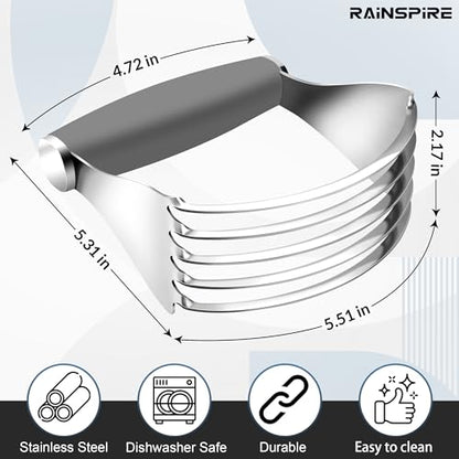 Rainspire XL Pastry Cutter For Baking, Heavy Duty Pastry Blender Stainless Steel, Thick Sharp Blades Dough Blender, Dough Cutter Butter Cutter Pastry for Easy Mixing, Dishwasher Safe, Grey - color: Gray
