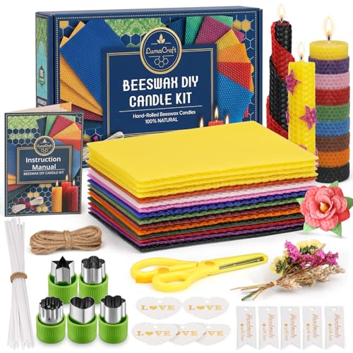 LumaCraft Beeswax Sheets for Candle Making Kit – 16PCS 100% Pure Natural Beeswax Candle Sheets for Rolling Candles – DIY Handmade Candle Making Kit for Family Holiday Party Gift Craft Decor