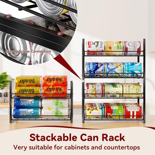 2-Tier Stackable Can Organizer 2 Pack, Pantry Can Dispenser Holds Up to 48 Cans, Metal Wire Basket for Canned Food Soda Drinks, Black
