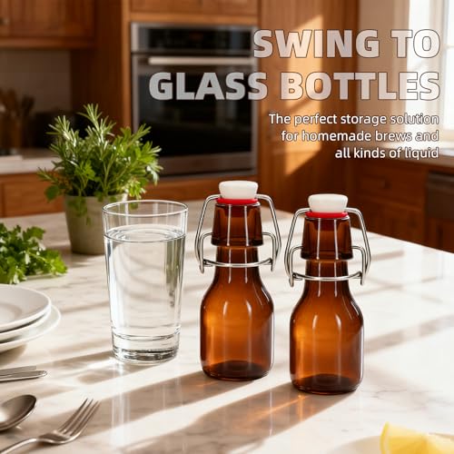 1Pc Amber Swing Top Brewing Bottles with Leak Proof Easy Caps, Glass Beer Bottle Flip Top Bottles For Kombucha, Kefir, Vanilla Extract, Beer (2oz Round)