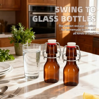 1Pc Amber Swing Top Brewing Bottles with Leak Proof Easy Caps, Glass Beer Bottle Flip Top Bottles For Kombucha, Kefir, Vanilla Extract, Beer (2oz Round)