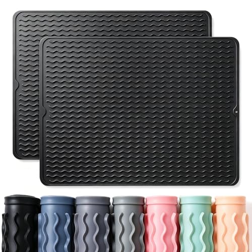 2 Pack Caketime Silicone Dish Drying Mat for Kitchen Counter Under Sink Protector Organizers Cooking Baking Espresso Machine Accessories Appliance Stone Rack Trays Drain Extra Large 24"x18" Black - color: Black, size: 24"*18"