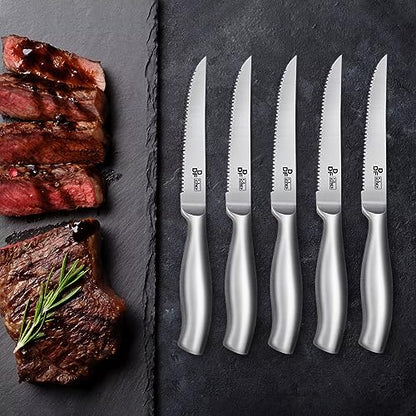 DDF iohEF Steak Knife Set, 6 Piece Steak Knife, High Carbon Japanese Stainless Steel Serrated Steak Knives - color: 6PCS Steak Knives