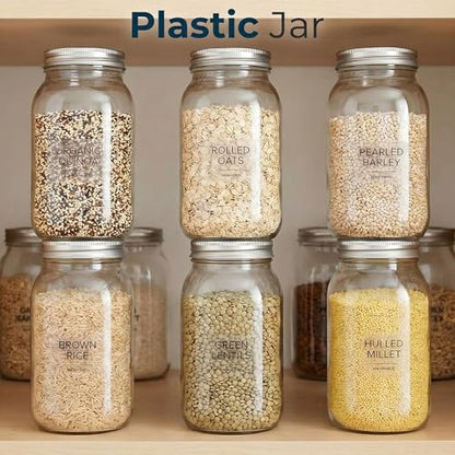 novelinks 32 oz Clear Plastic Jars with Lids and Plastic Mason Jars 32 oz | 12 Pack, Silver, Plastic Quart Containers with Lids, Quart Mason Jars Bulk, Large Jars, Mason Jars for Centerpieces - color: Silver
