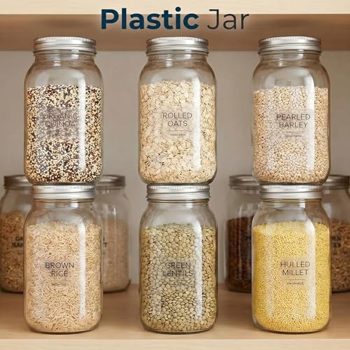 novelinks 32 oz Clear Plastic Jars with Lids and Plastic Mason Jars 32 oz | 8 Pack, Silver, Plastic Quart Containers with Lids, Quart Mason Jars Bulk, Large Jars, Mason Jars for Centerpieces - color: Silver 8Pack