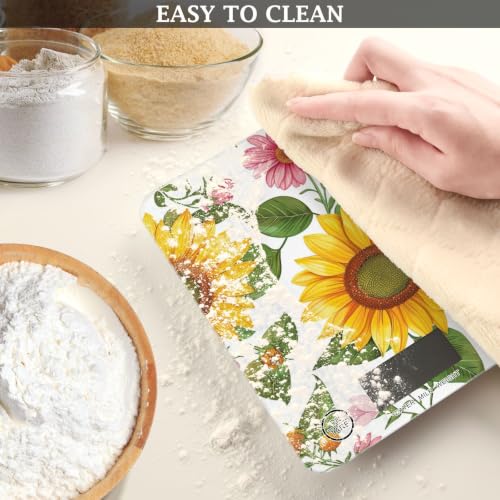 Food Scale Kitchen Digital Scale Food Ounces and Grams Dieting Baking Cooking Waterproof Glass Panels LCD Display,4 Units Scale Tare Function Sunflower White - color: Sunflower 34