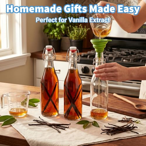 6 Pack 16oz Swing Top Glass Bottles – Flip Top Bottles with Stoppers for Vanilla Extract, Kombucha, Kefir, Home Brewing, Fermentation & Gifting, Includes Funnel & Extra Gaskets