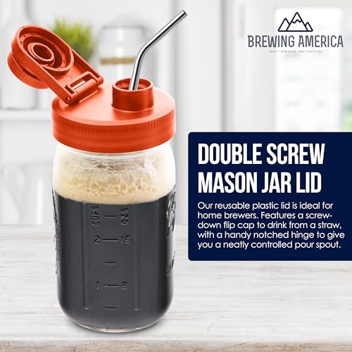 Mason Jar Lids Wide Mouth Plastic 4 Pack - With Flip Cap Screw Top Pouring Spout and Drink Hole - Fits Kerr and Ball Canning Jars - Wet/Dry Food and Liquid Storage - MADE IN USA (Orange) - color: Orange