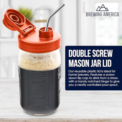 Mason Jar Lids Wide Mouth Plastic 4 Pack - With Flip Cap Screw Top Pouring Spout and Drink Hole - Fits Kerr and Ball Canning Jars - Wet/Dry Food and Liquid Storage - MADE IN USA (Orange) - color: Orange