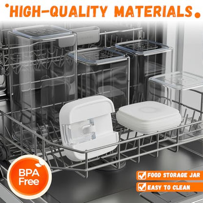 Clear Airtight Food Storage Containers, 7-Piece Set | BPA-free plastic kitchen pantry organization canisters. Stackable design ideal for cereal, spaghetti, and pasta storage.