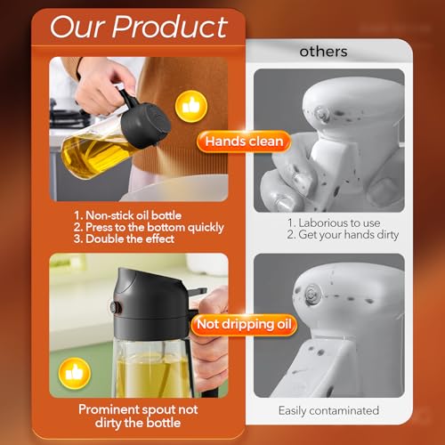 YARRAMATE 2Pcs 16oz/470ml 2 in 1 Oil Sprayer for Cooking with Stickers, Food-grade Glass Oil Spray Bottle, Oil Dispenser and Oil Sprayer for Kitchen, Salad, Frying, BBQ (White &Black) - color: 15_2Pcs White&Black