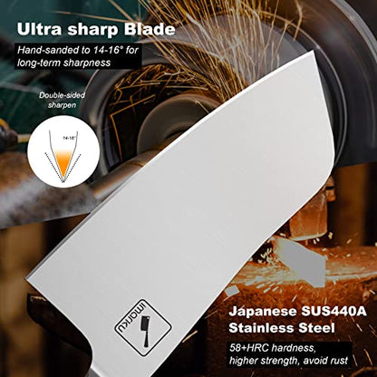 imarku Kitchen Knife, 7 Inch Ultra Sharp Butcher Knife - Japanese SUS440A Stainless Steel Meat Cleaver with Ergonomic Handle, Meat Knife for Home, Kitchen, Restaurant - color: Bronze