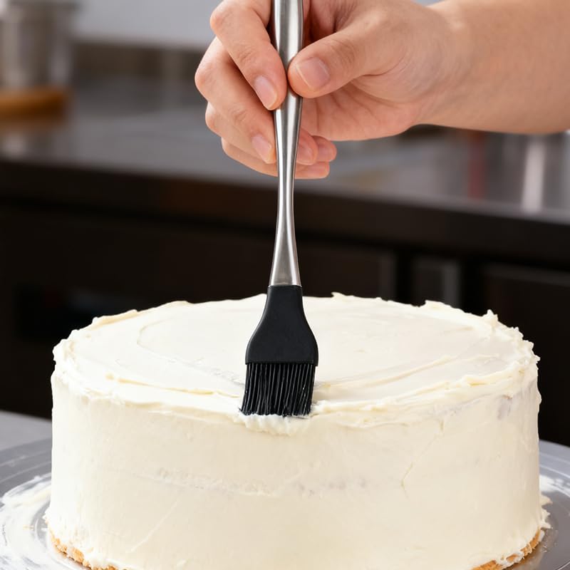 430 Stainless Steel Silicone Basting Brush - Heat Resistant, Hollow Handle, Round Tip Long Brush for Grilling, Baking, Cake Cream - New Version