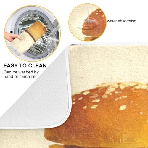 Burger Cheese Lettuce Beige Dish Drying Mat Kitchen Dish Drying Pad Absorbent Microfiber Kitchen Decor for Sinks Draining Racks Countertops 16x18 Inch - size: 16x18in
