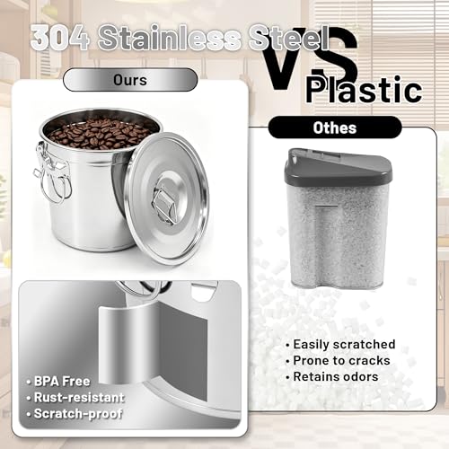 304 Stainless Steel Airtight Food Storage Container with Locking Lid & Clips 5.55gal/21L Large Kitchen Jar for Rice, Flour, Sugar, Grain, Coffee Beans - size: 21L