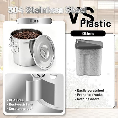 304 Stainless Steel Airtight Food Storage Container with Locking Lid & Clips 5.55gal/21L Large Kitchen Jar for Rice, Flour, Sugar, Grain, Coffee Beans - size: 21L