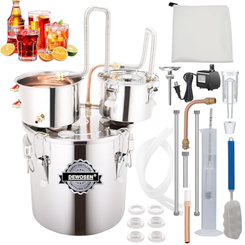 DEWOSEN Alcohol Still 8 Gallon 3 Pots Shine Still Distillery Kit for Alcohol Stainless Copper Tube Complete with Thumper Keg Water Pump Metal Thermometer Airlock Brew Bag Proof Alcoholmeter Test Kit - size: 8GAL/3Pots/Brew Bag & Alcoholmeter Test Kit