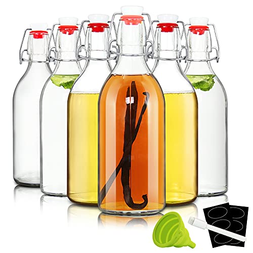 YEBODA 16oz Swing Top Bottles -Glass Beer Bottle with Airtight Rubber Seal Flip Caps for Home Brewing Kombucha,Beverages,Oil,Vinegar,Water,Soda,Kefir,6 Pack