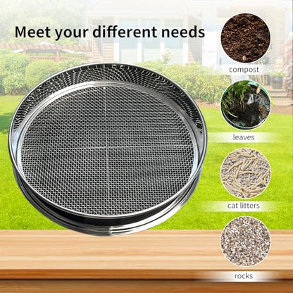 Soil Sifter for Gardening, 12 Inch Stainless Steel Soil Sifter with 4 Replaceable Fine Screens and Shovel, Sieve for Sand Rocks Dirt Compost - color: 12 inch sifter with 4 screens (Silver)