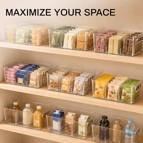 Mpotmiy Pantry Organizers and Storage , 8 Pack Snack Organizer for Pantry Shelf,Food Storage Bins with Divider,Clear Containers for Organizing,Transparent Plastic Basket,Refrigerator and Fridge Bins - style: 8pack