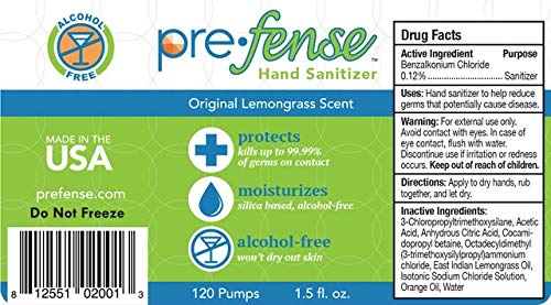 Travel Foam Hand Sanitizer - Kills 99.9% of Common Germs - Alcohol-Free - Moisturizing, Non-Skin Drying, Water-Based Formula - Made in USA - Lemongrass Scent -Travel Size - 1.5 oz - 6 Pack - size: 1.5 Fl Oz (Pack of 6)