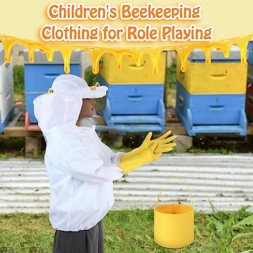 Jiuguva 13 Pcs Beekeeper Set Includes 1 Beekeeper Jacket 5 Pcs Wool Felt Bees 5 Pcs Round Double Sided Tape 1 Beekeeping Gloves 1 Felt Bucket for Children Beekeeping Supplies Halloween (Medium)