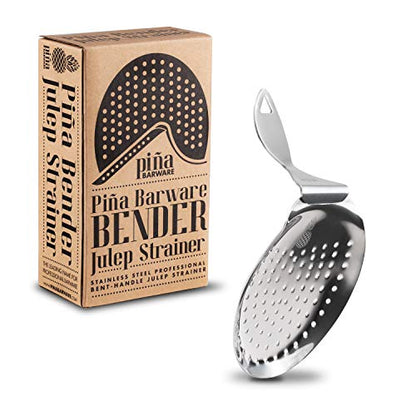 Bent Handle Julep Strainer - Stainless Steel Commercial Cocktail Strainer Piña Barware (One Strainer, Polished Finish) - color: One Strainer, Polished Finish