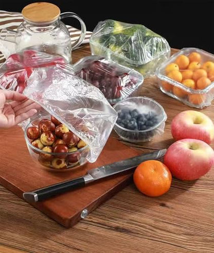 300PCS Disposable Bowl Covers Canning Lids, Plastic Bowl Covers Food Cover Stretch Edging, Flexible Storage Packaging for Storage Containers, Plastic Lids for Disposable Cling Bags for Household