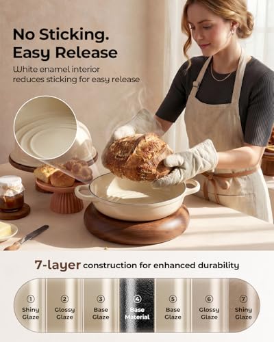 Enameled Cast Iron Bread Oven 5 Qt with Starter Kit, Round Dutch Oven with Lid for Sourdough Baking, Baking Kit Includes Silicone Sling, Banneton & Lame, Complete Artisan Bread Set - color: White, size: Bread Oven & Baking Kit