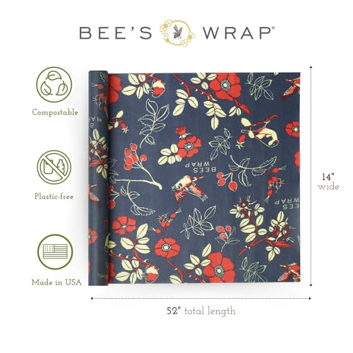 Bee's Wrap Beeswax Wraps for Food - Cut to Size 14x52" Beeswax Wrap Roll - Plastic Free Made in USA Reusable Natural Food Wrap - Botanical - style: Botanical