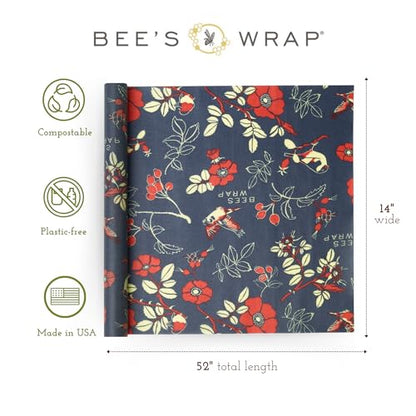 Bee's Wrap Beeswax Wraps for Food - Cut to Size 14x52" Beeswax Wrap Roll - Plastic Free Made in USA Reusable Natural Food Wrap - Botanical - style: Botanical