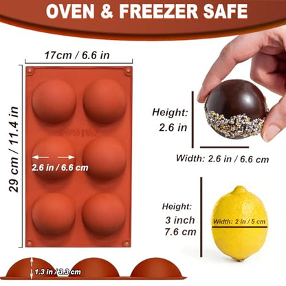 Lerykin 3 Pack Large 6-Cavity Semi Sphere Silicone Molds, Non-Stick Baking Mold for Making Standard Size Hot Chocolate Bomb, Cake, Jelly, Dome Mousse - color: 6 Large ( 3 Pack )