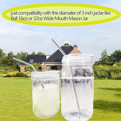 4 Pack 3-inch Wide Mouth Mason Jar Lids with Stainless Straw, Compatible with Ball 16oz，32oz Wide Mouth Mason Jars Cover, Reusable Lids with Straw Hole (Jars Not Included) (4 pack)