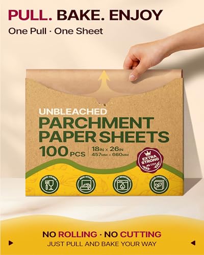 Katbite Parchment Paper Sheets Heavy Duty, 18x26 Inches 100 PCS Precut Baking Parchment, Unbleached, Non-stick, Non-toxic, Extra Strong, Flat Baking Paper for Oven, Cooking, Grilling, Air Fryer - color: 18"x26"-100