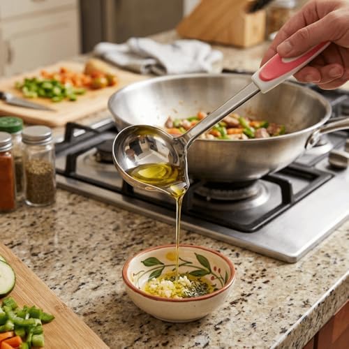 Stainless Steel Ladle Spoon Portable Non Slip Handle Smooth Side Pour Spout Mouth Porridge Spoon for Kitchen Restaurant Hotel