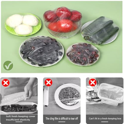 300PCS Reusable Elastic Food Storage Covers, BPA-Free, Airtight Seal for Bowls, Plates, Fruits, Sourdough Baking, Kitchen Use, Plastic Wrap, Easy to Clean, Fresh-Keeping (Multicolor)