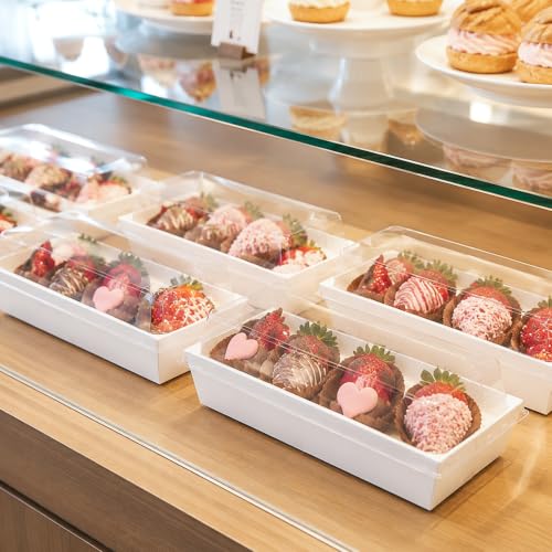 Dicunoy 100 Pack Sandwich Boxes with Clear Lids, Paper Food Boxes, Rectangle To Go Food Tray for Sushi, Swiss Roll Cake, Sandwich, Cookie, Fruits, Hot Chocolate Bombs, Hot Dog