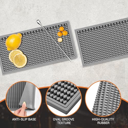 ZJWZLG Bar Mat 5.9"x11.8"(2Pcs) Non-Slip Rubber Bar Mat, Spill Proof & Flat Design,Easy to Clean Textured Surface forHome Bar,Coffee Station, Bartending - Protects Countertops & Glassware(Gray). - color: Grey-2pcs, size: 6" x 12"