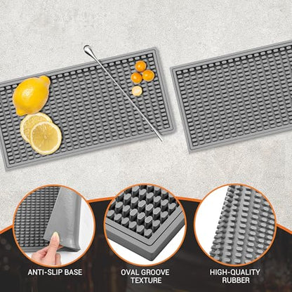 ZJWZLG Bar Mat 5.9"x11.8"(2Pcs) Non-Slip Rubber Bar Mat, Spill Proof & Flat Design,Easy to Clean Textured Surface forHome Bar,Coffee Station, Bartending - Protects Countertops & Glassware(Gray). - color: Grey-2pcs, size: 6" x 12"