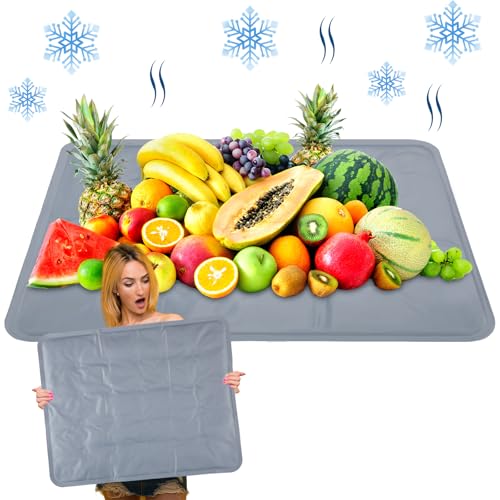 Reallnaive 2 Pcs Reusable Freezable Ice Mat for Buffet Table Chilled Serving Tray Party 19.69 x 15.75 Inches Charcuterie Cooler Cooling Trays for Food, Cheese(Gray) - color: Gray, size: 19.69 x 15.75 Inches, style: Classic