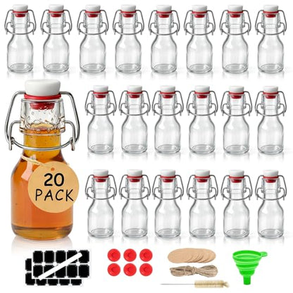 Ruckae 20 Pack 2oz Swing Top Glass Bottles,Flip Top Glass Bottle with Lids Sealable Kombucha Bottle for Brew Beer Syrup Vanilla Extract Air Tight Bottles for Gift (2 oz 20 pack) - size: 2 oz 20 pack