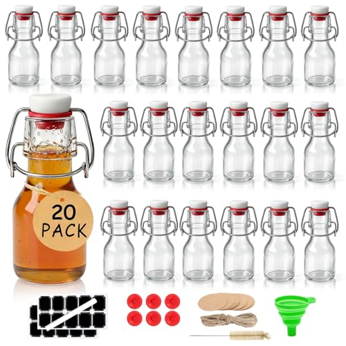 Ruckae 20 Pack 2oz Swing Top Glass Bottles,Flip Top Glass Bottle with Lids Sealable Kombucha Bottle for Brew Beer Syrup Vanilla Extract Air Tight Bottles for Gift (2 oz 20 pack) - size: 2 oz 20 pack